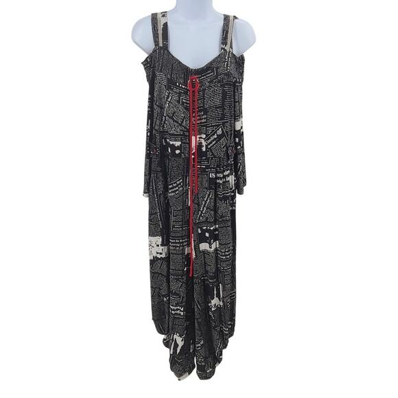 IC By Connie K Newspaper print women's jumpsuit Harem pants Medium Art to Wear - Picture 3 of 15